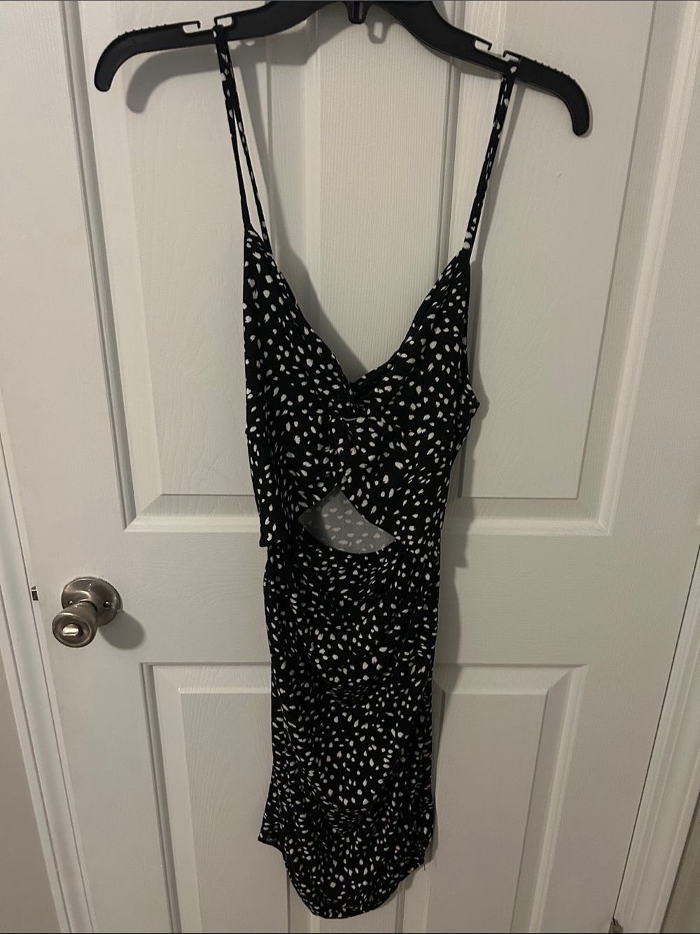 Black & White Spotted Cutout Slip Dress